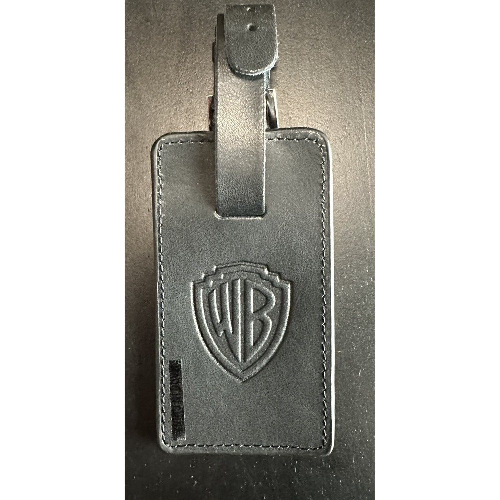 Rare Warner Brothers studios WB promotional crew leather luggage tag‎ Black